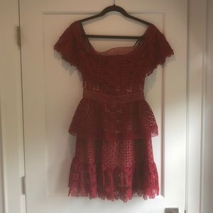 Self-Portrait Red Guipure Mini Dress